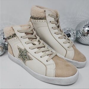 Very G Cream High-Top Sneakers with Glitter Star